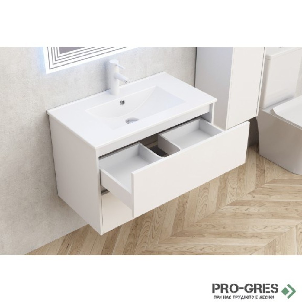 Конзолен PVC шкаф +мивка бял гланц, Inter Ceramic BG 7955+ICC 8066